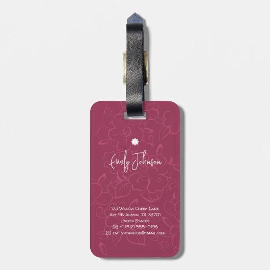 Custom Name Pink Floral Blossom Accent ラゲッジタグ (裏面縦)