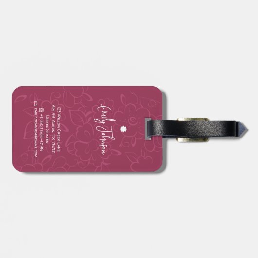 Custom Name Pink Floral Blossom Accent ラゲッジタグ (裏面横)