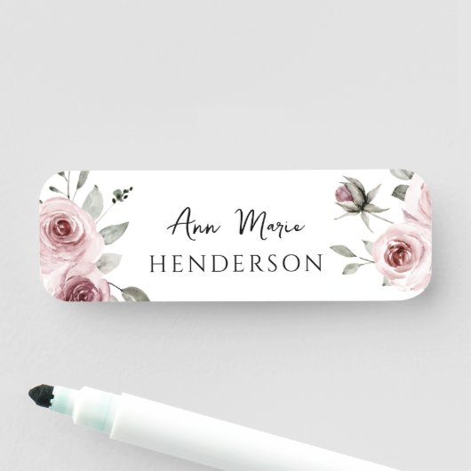 Custom Name Pink Floral Rose  名札 (インサイチュ)