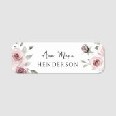 Custom Name Pink Floral Rose  名札 (正面)