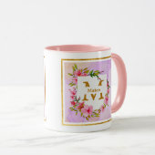 Custom Name Pink Floral Watercolor マグカップ (正面右)
