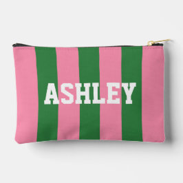 Custom Name Pink Green Stripe Accessory Pouch アクセサリーポーチ