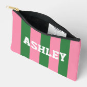 Custom Name Pink Green Stripe Accessory Pouch アクセサリーポーチ (見開き)