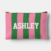 Custom Name Pink Green Stripe Accessory Pouch アクセサリーポーチ (正面)