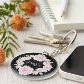 Custom Name, Pink Roses Wreath Acrylic Keychain キーホルダー (正面右)