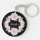 Custom Name, Pink Roses Wreath Acrylic Keychain キーホルダー (裏面)