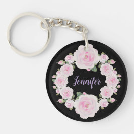 Custom Name, Pink Roses Wreath Acrylic Keychain キーホルダー