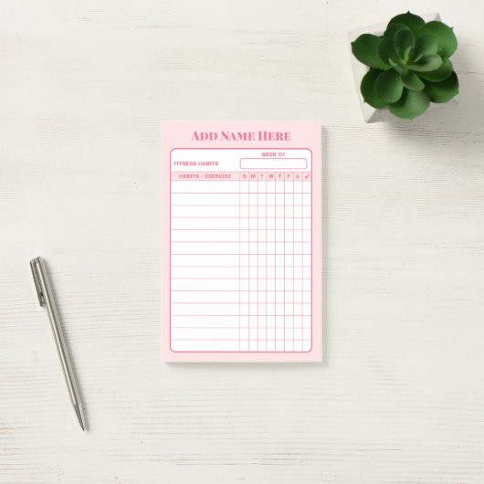 Custom Name Pink Weekly Habit Tracker Sticky Notes ポストイット (オフィス)