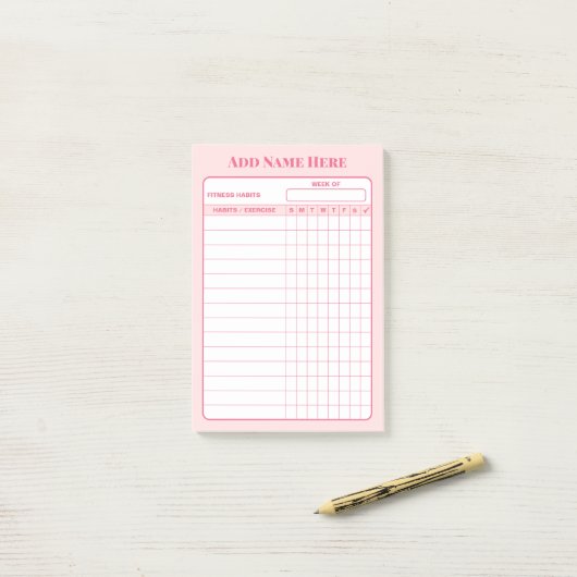Custom Name Pink Weekly Habit Tracker Sticky Notes ポストイット (デスク上)