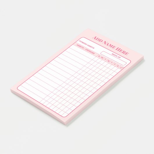 Custom Name Pink Weekly Habit Tracker Sticky Notes ポストイット (アングル)