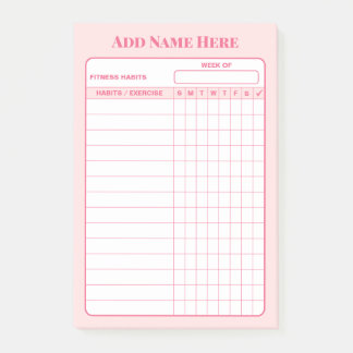 Custom Name Pink Weekly Habit Tracker Sticky Notes ポストイット