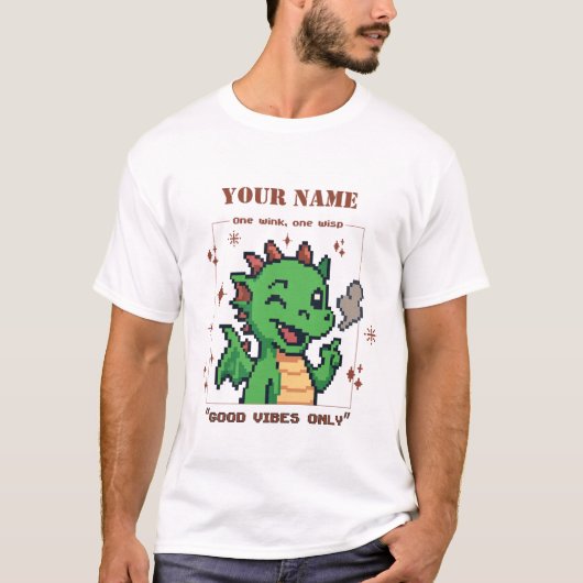 Custom Name Pixel Dragon Tee — Retro 8-Bit Cute T- Tシャツ (正面)
