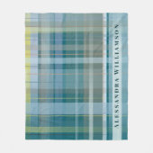 Custom Name Plaid Check Blue Teal Modern Stylish フリースブランケット (正面)