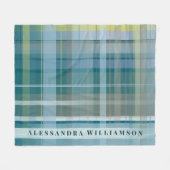 Custom Name Plaid Check Blue Teal Modern Stylish フリースブランケット (正面(横))