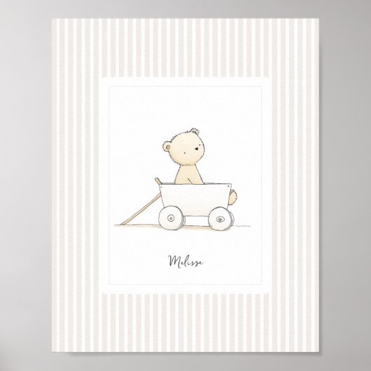 Custom Name Poster - Cute Bear in Pull Wagon ポスター (正面)