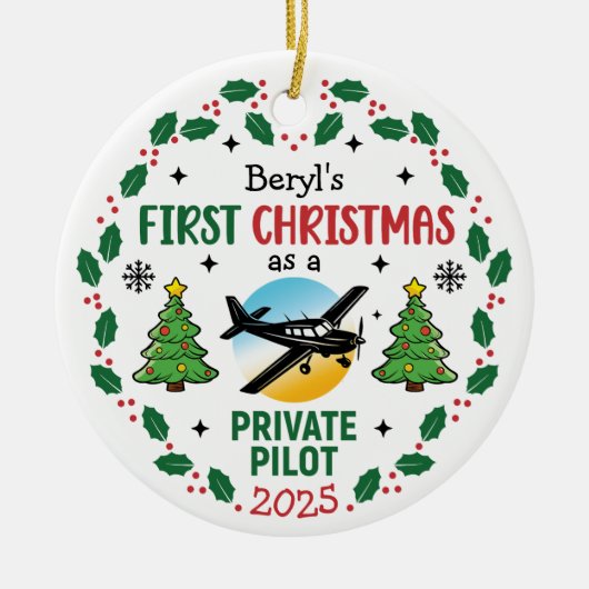 Custom Name Private Pilot First Christmas セラミックオーナメント (正面)