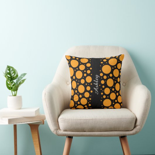 Custom Name Pumpkin Circles Throw Pillow Gift クッション (椅子)