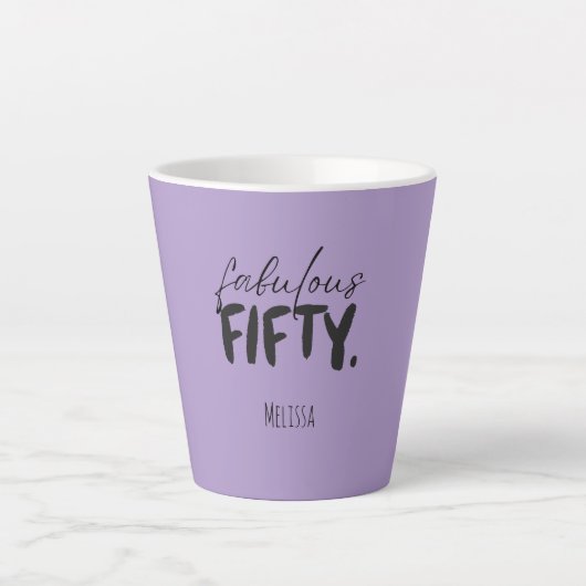 Custom Name - Purple Fabulous Fifty Latte Mug カフェラテマグ (正面)