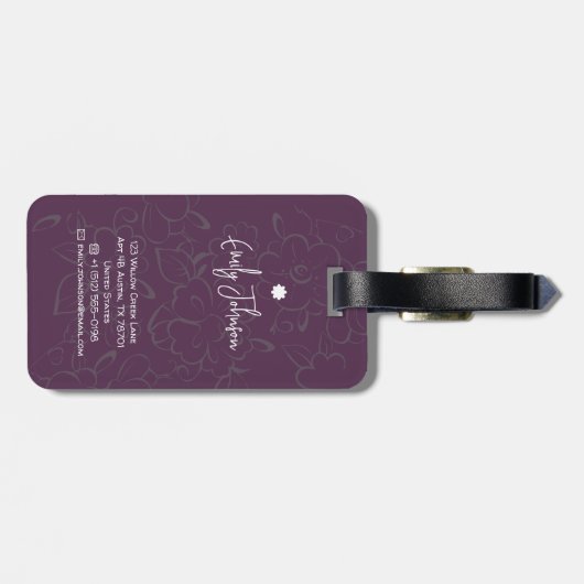 Custom Name Purple Floral Outline ラゲッジタグ (裏面横)
