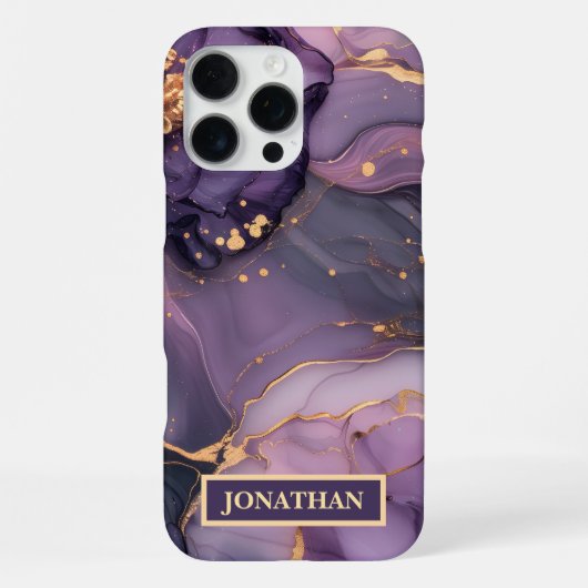 Custom Name Purple Marble Gold Print Personalized iPhoneケース (裏面)