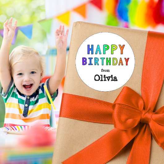 Custom Name Rainbow Happy Birthday ラウンドシール