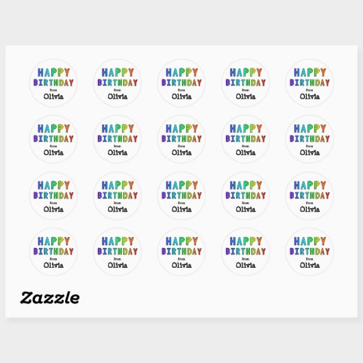 Custom Name Rainbow Happy Birthday ラウンドシール (シート)