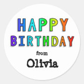 Custom Name Rainbow Happy Birthday ラウンドシール (正面)