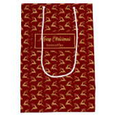 Custom Name Red and Gold Reindeer Gift Bag ミディアムペーパーバッグ (裏面)