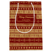 Custom Name Red Gold Christmas Paper Gift Bag ミディアムペーパーバッグ (正面)