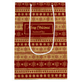 Custom Name Red Gold Christmas Paper Gift Bag ミディアムペーパーバッグ (裏面)