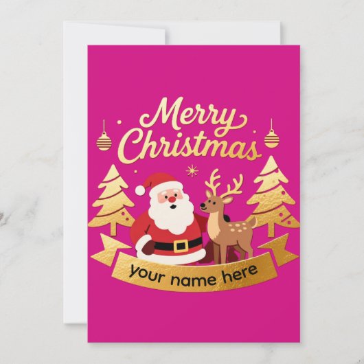 Custom Name Red Gold Santa Reindeer Christmas Card シーズンカード (正面)