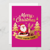 Custom Name Red Gold Santa Reindeer Christmas Card シーズンカード (正面/裏面)