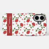 Custom Name Red Roses & Paw Print Floral  Case-Mate iPhoneケース (裏面 (横))
