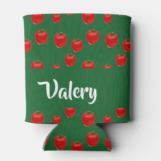 Custom name red tomatoes on green 缶クーラー (裏面)