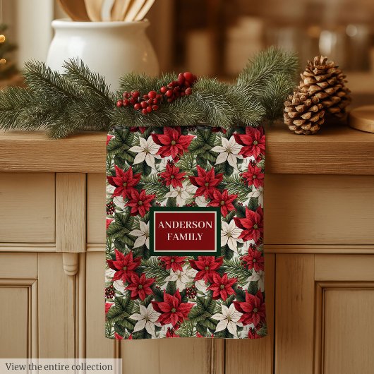 Custom Name Red Towel Traditional Holiday Accent キッチンタオル