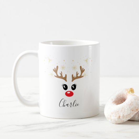Custom Name Reindeer Christmas Mug コーヒーマグカップ (ドーナツ)
