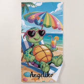 Custom Name Relaxing Turtle & Tropical Beach Vibes ビーチタオル (正面)