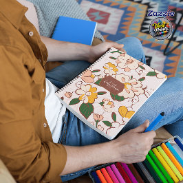 Custom Name Retro Floral Cream Peach Yellow プランナー手帳