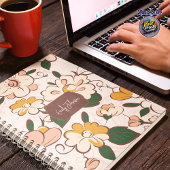 Custom Name Retro Floral Cream Peach Yellow プランナー手帳