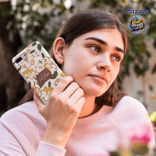 Custom Name Retro Floral Cream Yellow Flower Case-Mate iPhoneケース