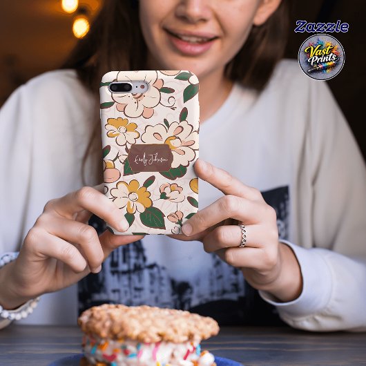 Custom Name Retro Floral Cream Yellow Flower Case-Mate iPhoneケース