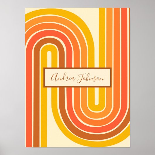 Custom Name Retro Rainbow Stripes Wall Art Poster ポスター (正面)