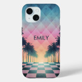 Custom Name Retro Synthwave Sunset Palm Trees Case-Mate iPhoneケース (裏面)