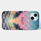 Custom Name Retro Synthwave Sunset Palm Trees Case-Mate iPhoneケース (裏面 (横))