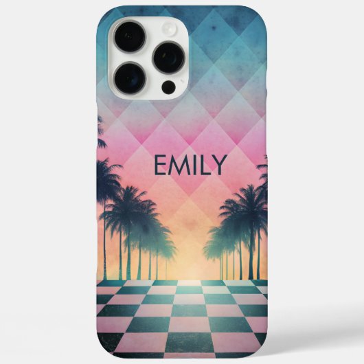 Custom Name Retro Synthwave Sunset Palm Trees Case-Mate iPhoneケース (裏面)