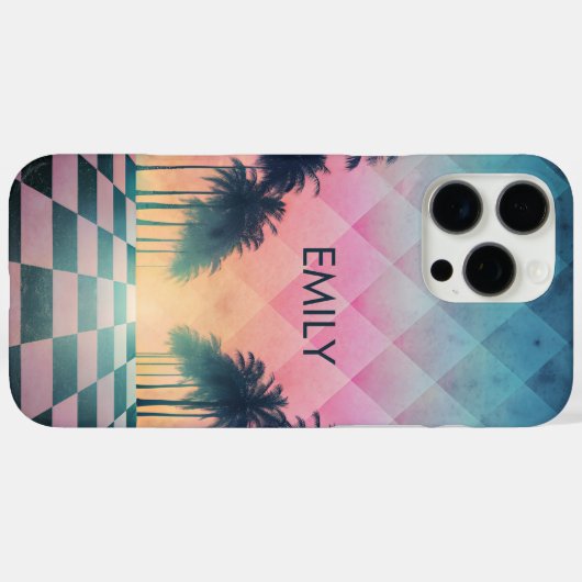 Custom Name Retro Synthwave Sunset Palm Trees Case-Mate iPhoneケース (裏面 (横))