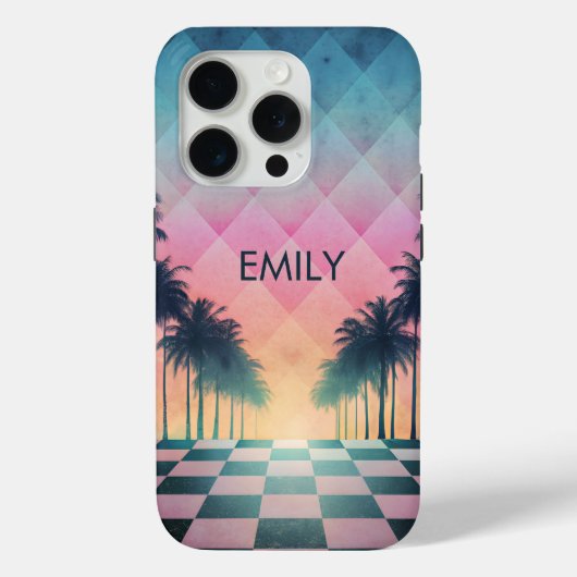 Custom Name Retro Synthwave Sunset Palm Trees Case-Mate iPhoneケース (裏面)