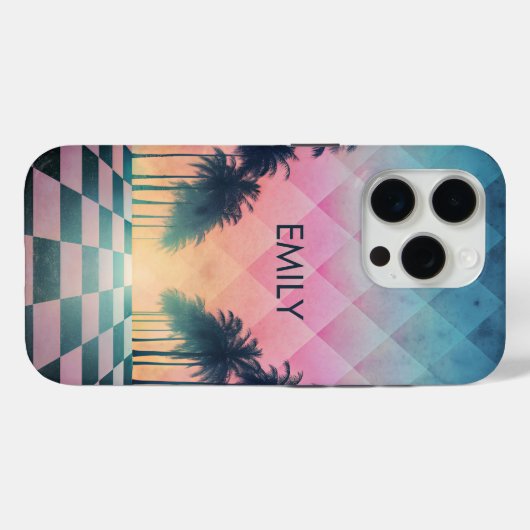 Custom Name Retro Synthwave Sunset Palm Trees Case-Mate iPhoneケース (裏面 (横))