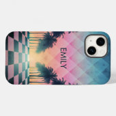 Custom Name Retro Synthwave Sunset Palm Trees Case-Mate iPhoneケース (裏面 (横))