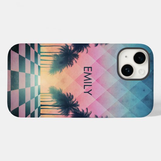 Custom Name Retro Synthwave Sunset Palm Trees Case-Mate iPhoneケース (裏面 (横))